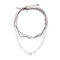 Handmade Baroque pearl layering necklace with adjustable gold chain and brown cord accents - Multicolor Baroque Style (A)