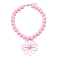 Collier de perles roses avec grand pendentif fleur et fermoir doré réglable pour femme - Rose
