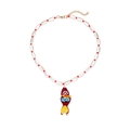 Handmade tropical fish pendant necklace with colorful beads and white shell style elements - Multi-color