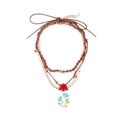 Collana a strati con perline, ciondolo a fiore in smalto colorato e cordino marrone - A (Marrone Multistrato Fiore)