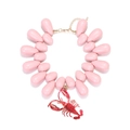 Pink teardrop beaded necklace featuring a detailed red crayfish pendant on white background - Pink