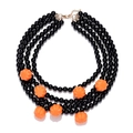 Dreilagige schwarze Perlenkette zu Halloween mit sieben orangefarbenen Kürbisanhängern - Schwarz/Orange