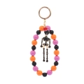 Portachiavi Halloween con perline colorate e ciondolo a teschio con cappello rosso - Scheletro(KZ250825-0080-1)