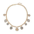 Retro gold chunky chain necklace with nine mixed geometric coin pendants and crystals - Mixed Color (Gold & Silver)