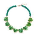 Collana di perle con fiori in smalto verde e catena dorata regolabile stile elegante - Verde