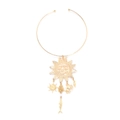 Golden alloy collar necklace featuring sun face, shell, crab and fish charms - Gold