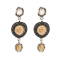 Vintage palace style long geometric drop earrings with crystals and golden hammered texture - Antique Gold