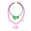 Layered floral necklace set with green and pink ginkgo leaf pendants and beaded chain - Mixed Color (Pink/Green)