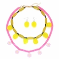 Collar multicapa de lujo con cuentas rosas y colgantes amarillos de carambola - Multicolor