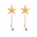Golden starfish and seahorse tassel earrings with shells for a vintage ocean vacation look - Golden Starfish Seahorse Shell Style (A)