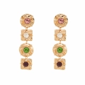 Orecchini dorati geometrici vintage con strass colorati in stile boho pendente - Oro - Zirconia Multicolore