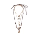 Vintage multi-layer necklace with gold coins, faux pearls and brown wax cord - Multicolor