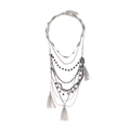 Collana boho multistrato con perline argentate e pendenti a nappa stile cascata - Argento