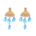Boucles d'oreilles queue de poisson dorées avec perles bleues sur fond blanc épuré - Base Dorée Perles Bleu Royal (A)