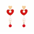 Barock-Perlenohrringe mit roten Herz-Emaille und Gold-Finish für Damenmode - Rot