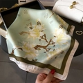 Carré de soie élégant 70cm vert menthe avec imprimé floral de magnolia chic - Taille unique / Vert