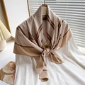 Elegant 90cm printed silk scarf with Greek key pattern and deep brown vintage stripes - Khaki