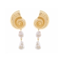 Boucles d'oreilles coquillage doré vintage avec perles baroques style nautique - Doré