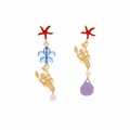 Asymmetrische Meeres-Ohrringe mit Seestern, Hummer und Muscheln aus Metall - Bunt