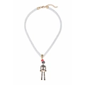 Detail of Halloween skull pendant with red hat on white woven cord with golden clasp - Skull