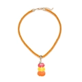 Close-up of three-tier stacked pumpkin pendant on orange rope for Halloween jewelry - Three-Color Pumpkin