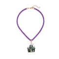 Halloween haunted house pendant necklace with purple cord and adjustable gold lobster clasp - Haunted House