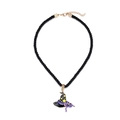 Detailed close-up of Halloween wizard hat pendant on thick black twisted cord necklace - Witch Hat