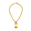 Halloween candy corn pendant necklace with yellow braided rope and red bow decoration - Candy Corn
