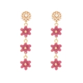 Long multilayer pink enamel flower earrings with pearl clusters in a dangle design - Pink Flower Style (A)