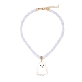 Close-up of cute ghost pendant with purple twisted rope chain and gold clasp - White Ghost