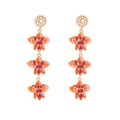 Elegant triple flower enamel dangle earrings with pearl studs and colorful orchid petals - Painted Orchid Style(A)