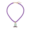 Halloween purple rope necklace featuring a colorful striped witch boot enamel pendant - Witch Boot