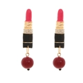 Chic lipstick drop earrings with sparkling rhinestones and a deep red enamel ball pendant - Lipstick Style (A)