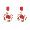 Orecchini a forma di granchio dorato con pavé di cristalli rossi e dettagli blu - Rosso