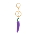 Cute purple chili pendant keychain with green stem and gold-plated lobster clasp - Purple