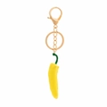 Creative yellow pepper keychain with golden lobster clasp and realistic 3D spicy chili pendant - Yellow