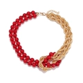 Collana retrò con perline rosse e catene dorate intrecciate dal design a nodi misti - Stile Spliced Rosso e Oro