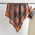 Sciarpa quadrata 90cm con stampa floreale e geometrica in seta satinata di alta qualità - Arancione / 90cmx90cm