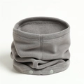 Detail view of grey fleece neck warmer with adjustable buttons for winter warmth - Gray (WB76-4)