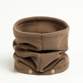 Detail of brown fleece neck gaiter with dual button closure and soft thermal texture - Camel (WB76-3)