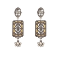 Boucles d'oreilles vintage style palais géométriques ajourées avec cristaux et fini argenté - Patchwork Creux Vintage (A)