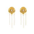 Pendientes dorados en forma de abanico con diamantes y borlas de cadena larga - Dorado