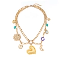 Gelaagde gouden ketting met hart zon maan hangers en kleurrijke edelstenen design - Gouden Multi-Element Hanger Stijl (A)