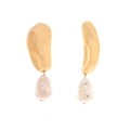 Vintage asymmetric gold geometric earrings with baroque faux pearl pendants for women - Gold