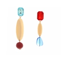 Asymmetric geometric earrings with colorful resin pendants and gold alloy accents - Colorful