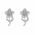 Symmetric silver floral earrings with detailed leaves and petals on white background - Silver