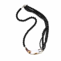 Multi-strand black beaded necklace with a marble-textured horn pendant and silver clasp - Black Beaded Faux Horn Style (A)