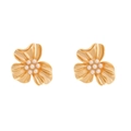 Elegant gold flower stud earrings with pearl centers and textured vintage petals - Gold Flower White Pearl (Pearl)