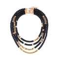 Conjunto de collares de cascada multicapa con cuentas negras y doradas brillantes - Negro y Oro (A)