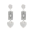 Vintage silver tiered earrings featuring sunburst pendants and 3D heart charms - Silver